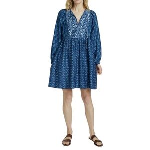 New Faherty Solstice Mixed Print Cotton Silk Long Sleeve Minidress XS Sunburst